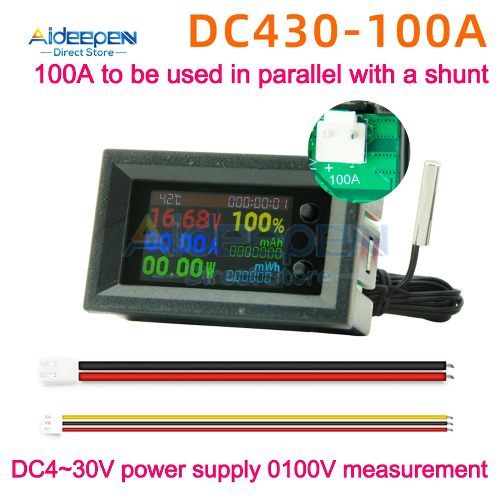 DC 4-30V 100A Digital Power Energy Voltmeter Ammeter Voltage Wattmeter Kwh temperature Meter Electric Energy Frequency Meter