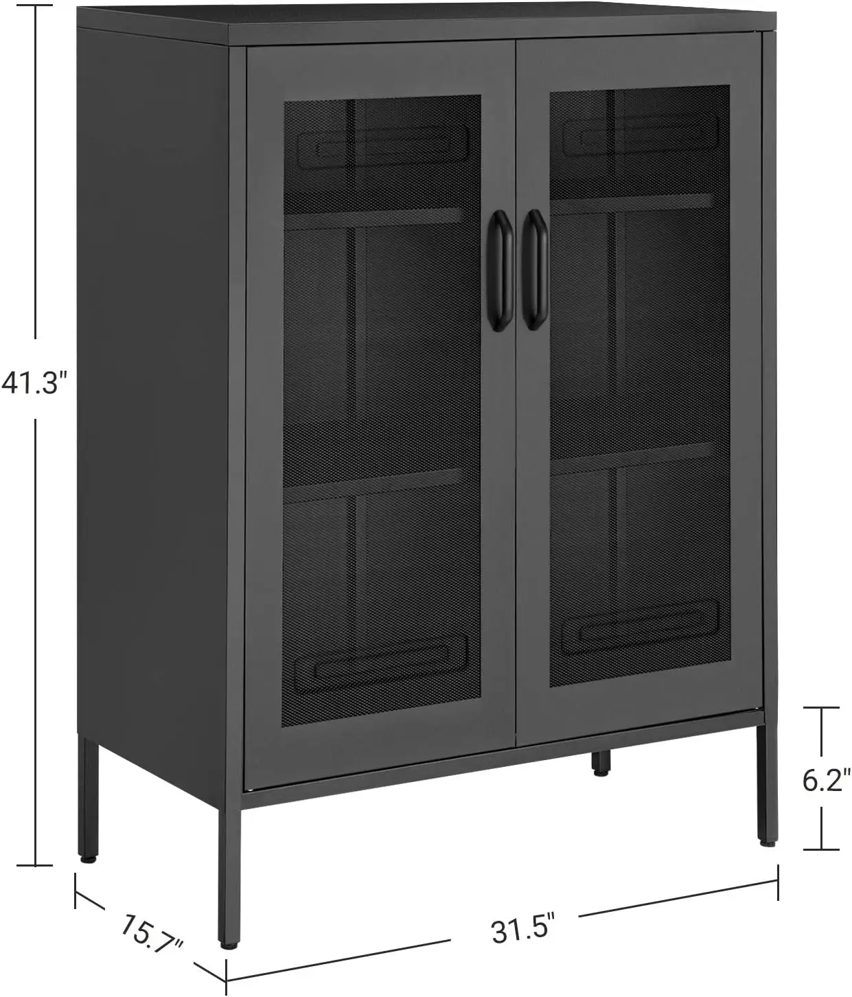 Metal Storage Cabinet with Mesh Doors, Steel Display Cabinets w/ Adjustable Shelves for Living Room Bathroom Home Office, Black