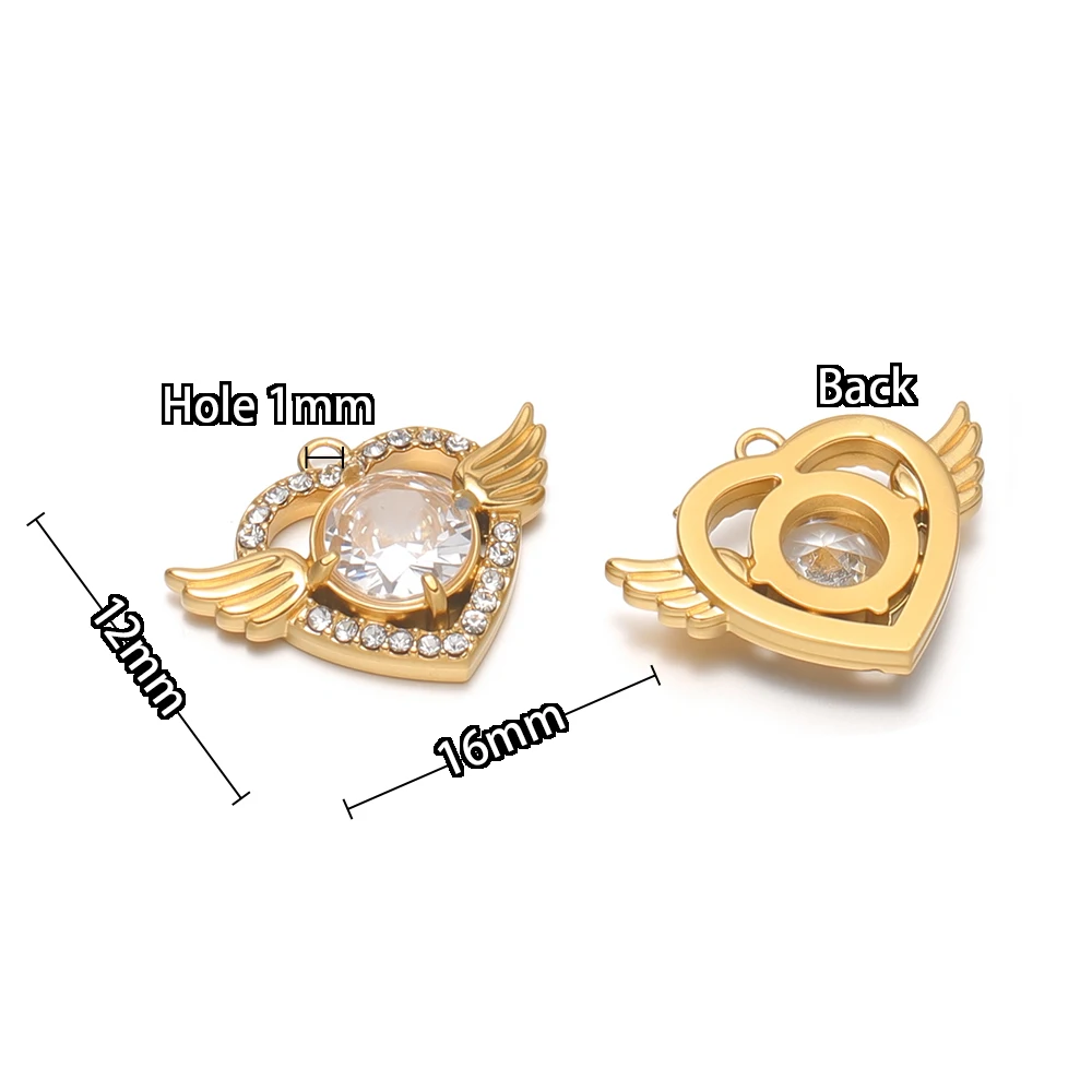 4 Stück Edelstahl-Engelsflügel-Herz-Zirkon-Anhänger für Kinder-Halsketten, Mädchen-Armbänder, Anhänger, Ohrringe, DIY-Schmuckherstellung – Detail 3