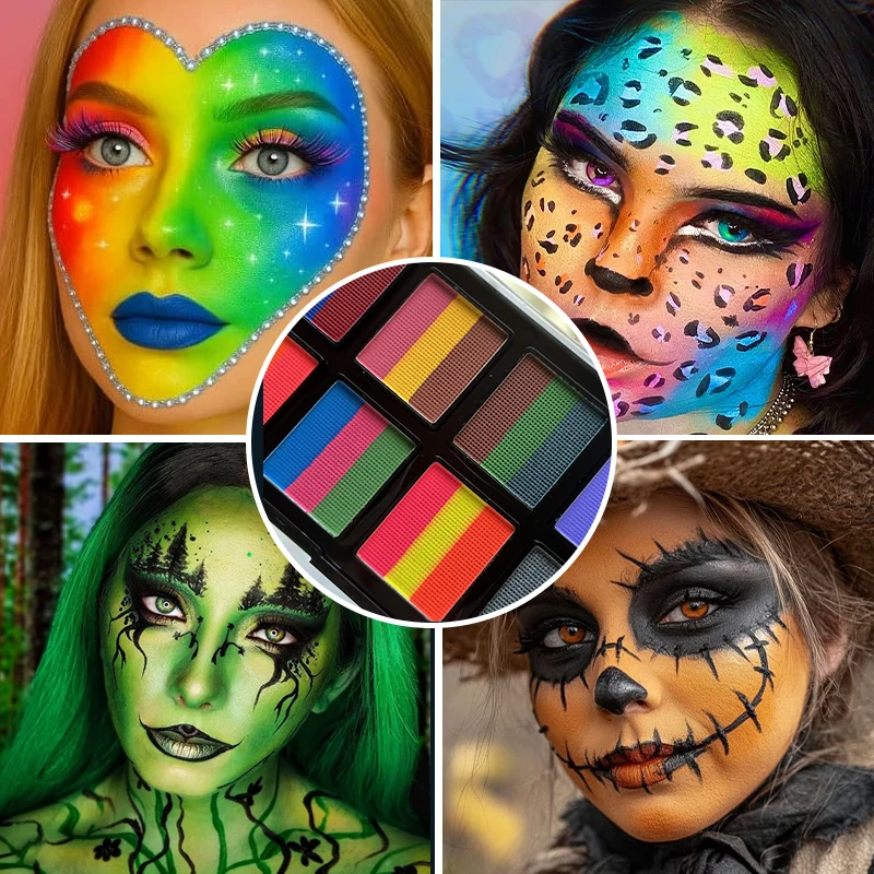 Juego de pintura corporal de 26 colores con pinceles y pegatinas, pintura corporal luminosa UV soluble en agua, arte para actuaciones en escenario, maquillaje