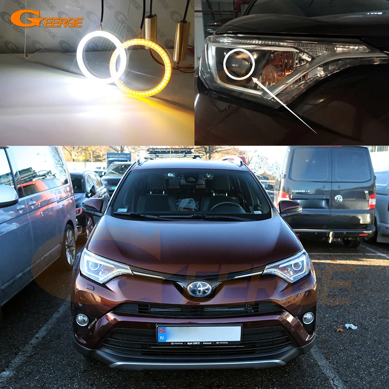 

For Toyota RAV 4 RAV4 IV Facelift 2016 2017 2018 Excellent Ultra Bright Switchback DRL Turn Signal LED Angel Eyes Kit Halo Rings