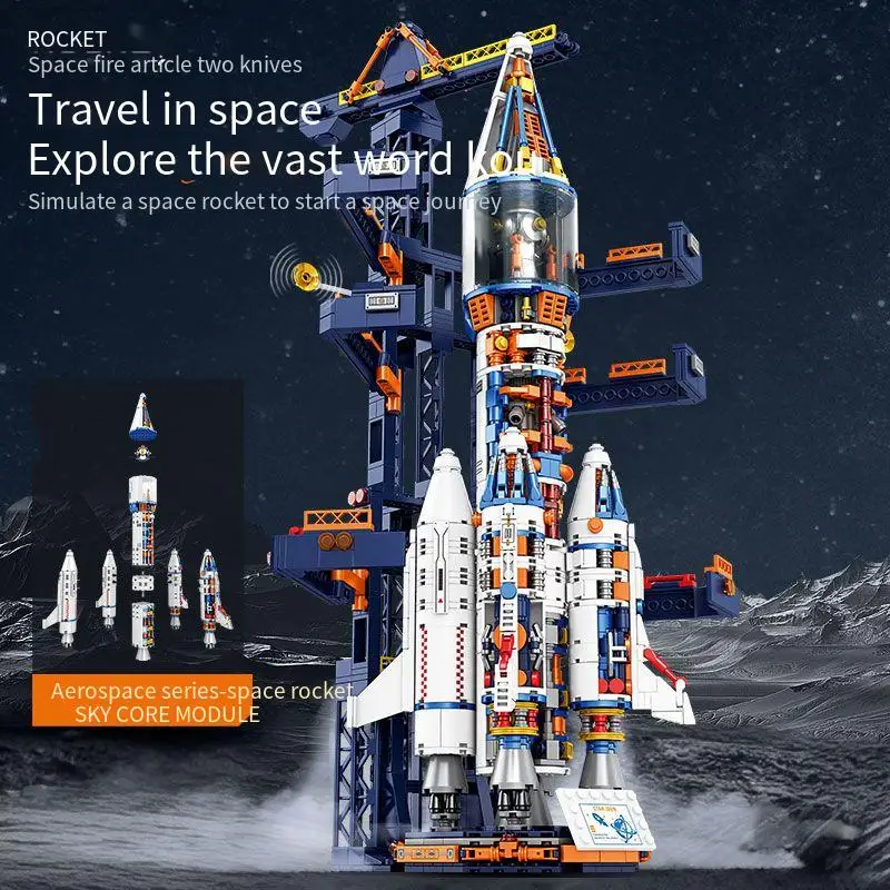

Набор строительных блоков Space Rocket, модель сборки манно-ракеты, кирпичи, детская игрушка, подарок, космическая серия