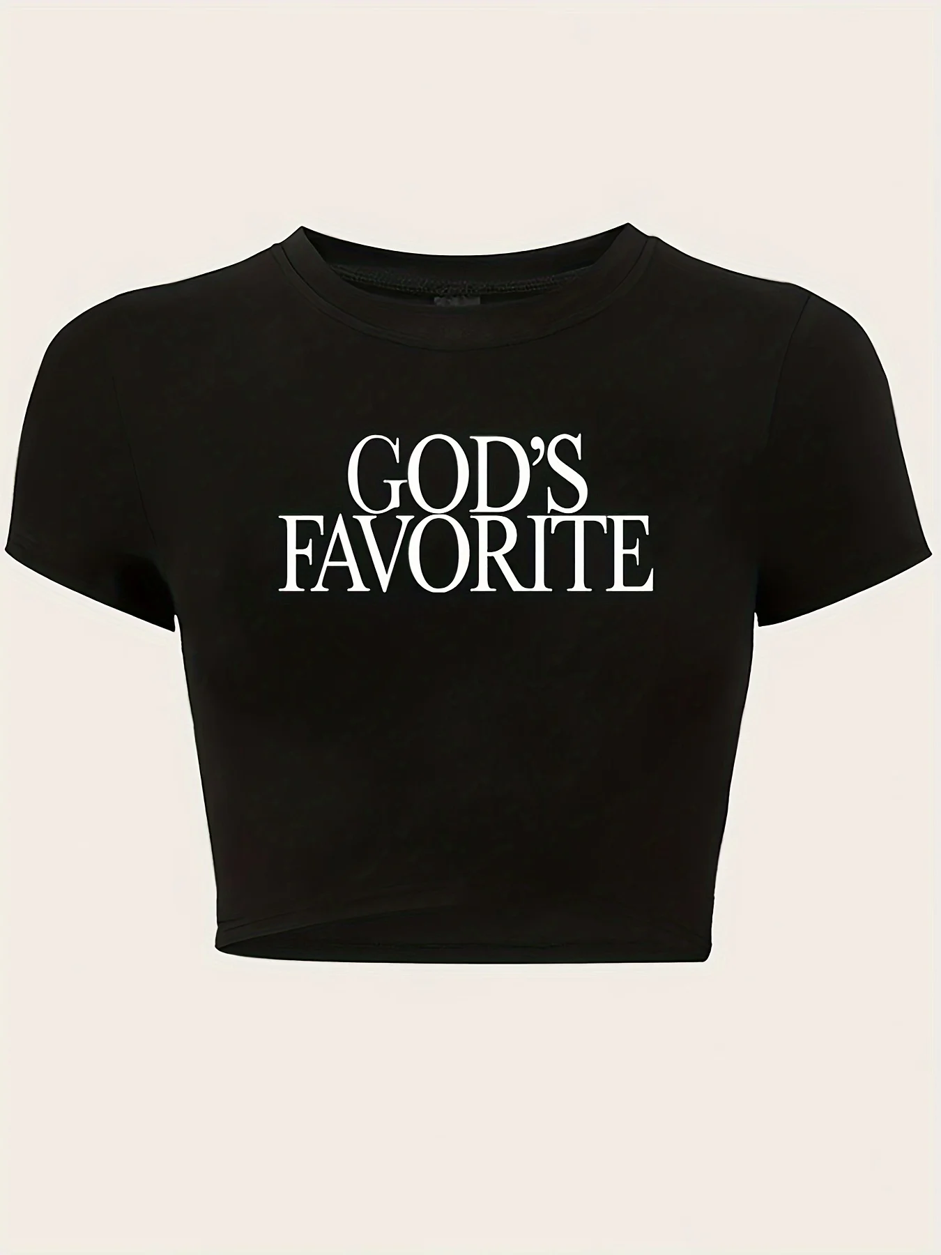 GOD FAVORITE Print T-Shirt Y2K Crew Neck Short Sleeve Crop Tee for Spring & Summer Women's Clothing