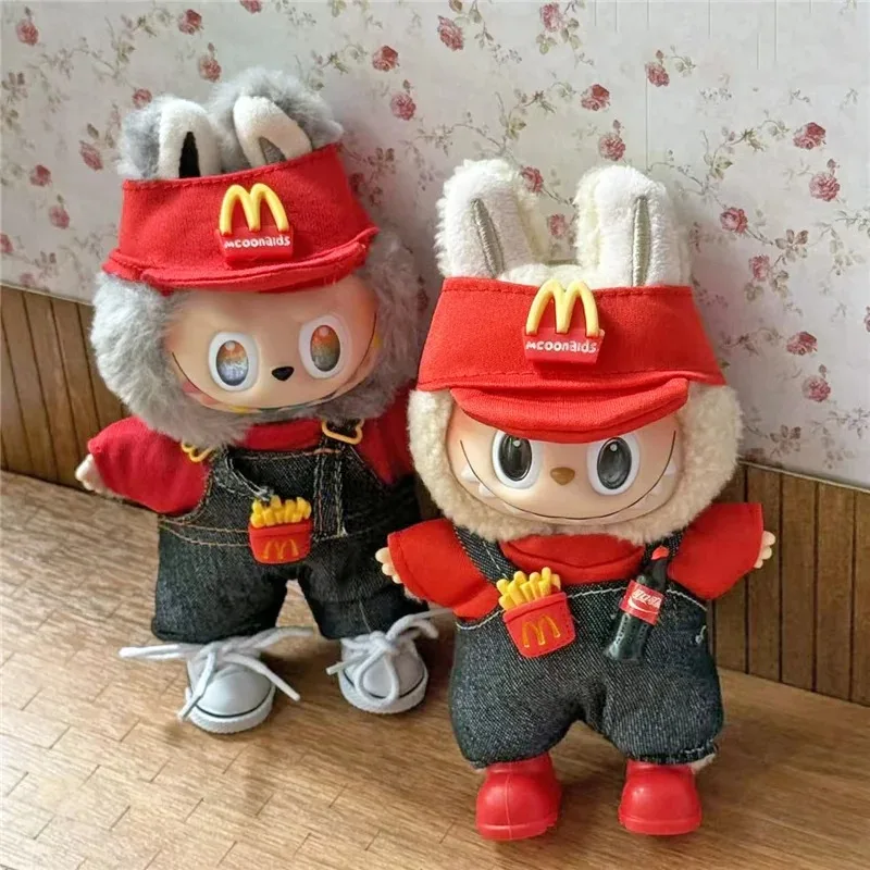 Workwear Fashion Coffee Outfit Clothing For Labubu Doll Fast Food French Fries Shoes Set Cosplay Clothes Dollhouse Accessories