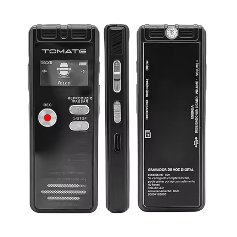 Gravador de voz digital Memória 8GB, Sistema VAR/VOR, Ativado por voz, Gravação operada