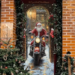 Santa Claus Motorcycle Christmas Banner - Polyester holiday decorations, perfect for indoor and outdoor holiday decorations