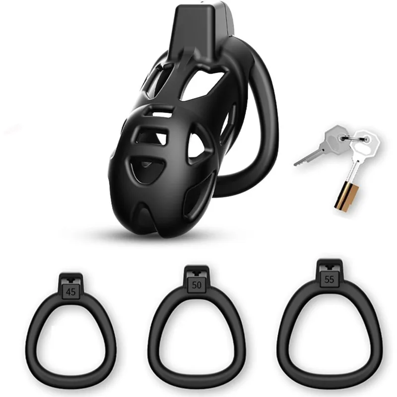 ذكر القضيب قفل العفة قفص مع قفل 4 أحجام مختلفة من ذكر العفة قفص جهاز خاتم الديك القضيب الوثن ضبط النفس لعبة الجنس