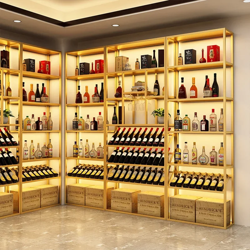 Red wine shelf Commercial floor-to-ceiling Baijiu foreign wine stand Winery wine display cabinet
