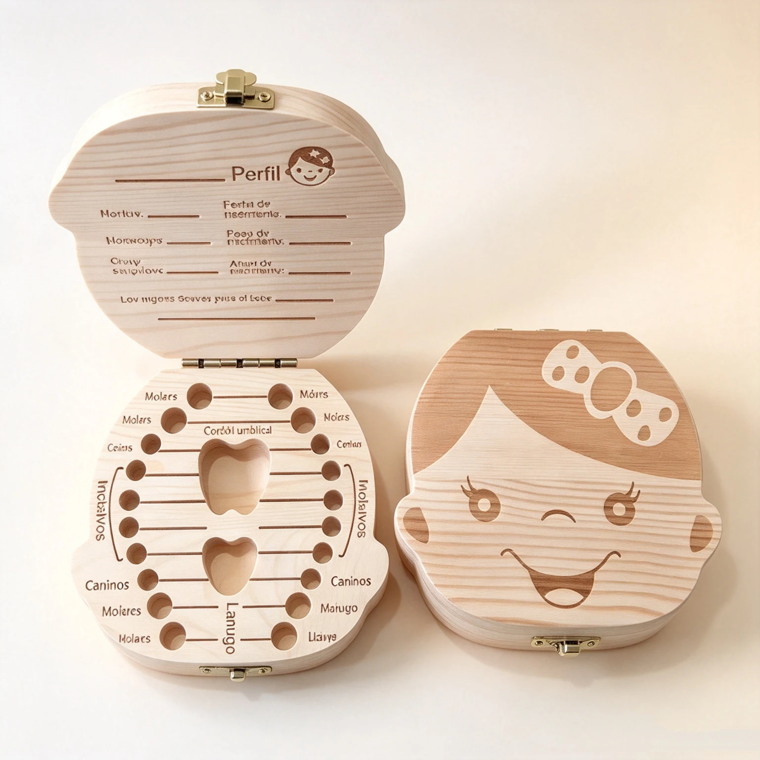1Pc Baby Tooth Box Spanish/English Wooden Kids Milk Teeth Organizer Storage Boys Girls Baby Souvenirs Gifts Keepsakes 2 TypesC90
