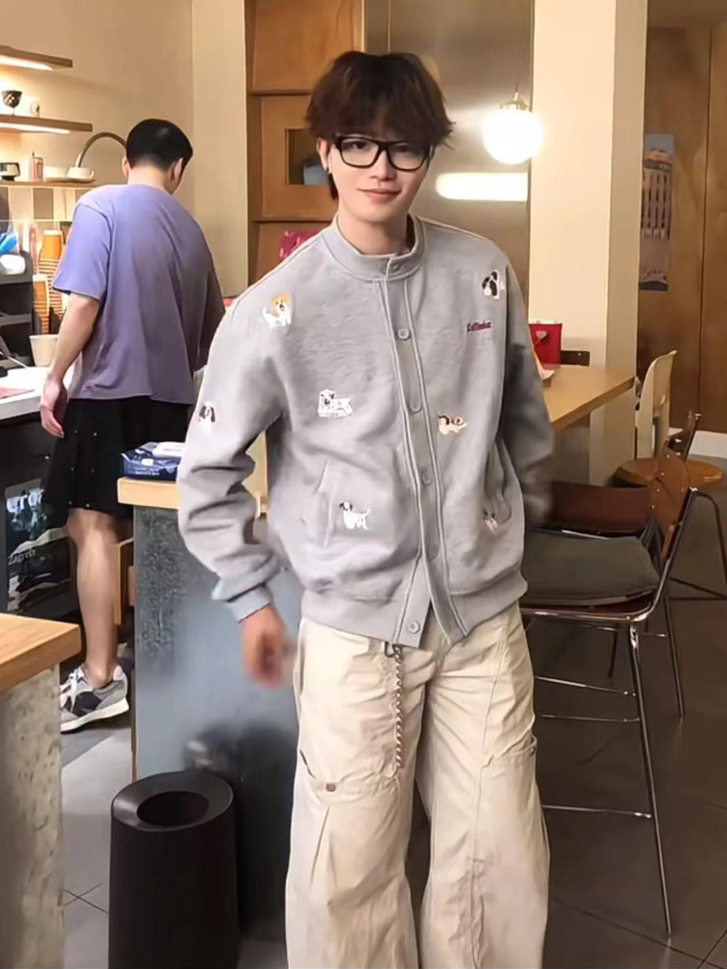 

Мужской вязаный кардиган с мультяшной вышивкой, свободный крой, осенний трендовый топ для мальчиков