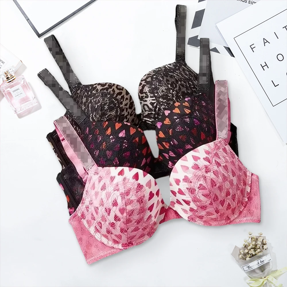 2025 جديد V المرأة مثير S مجموعة الملابس الداخلية القلب نمط تقليم بسط ملابس داخلية جيدة التهوية مجموعة الدانتيل Bralette حمالة صدر ولباس داخلي مجموعة