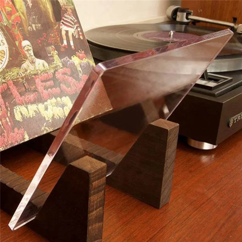 Vinyl Record Storage Holder Large Capacity Acrylic Ends Display Stand Wooden LP Vinyl Album Desktop Rack