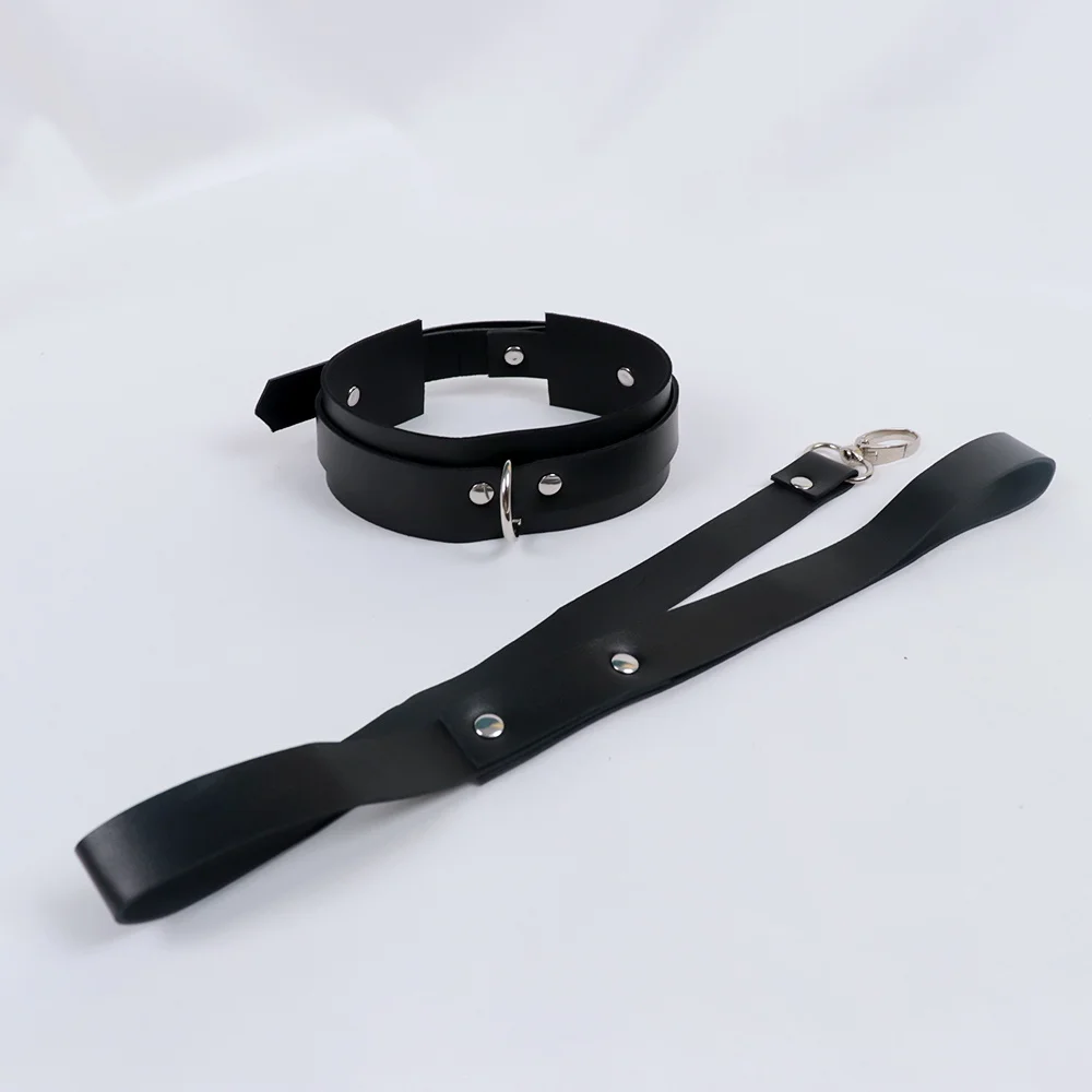 Exotic Accessories of Bdsm Slave Bondage Leather Collar with Leash Belt Choker Necklace Animal Pet Accessories Adjustable Black