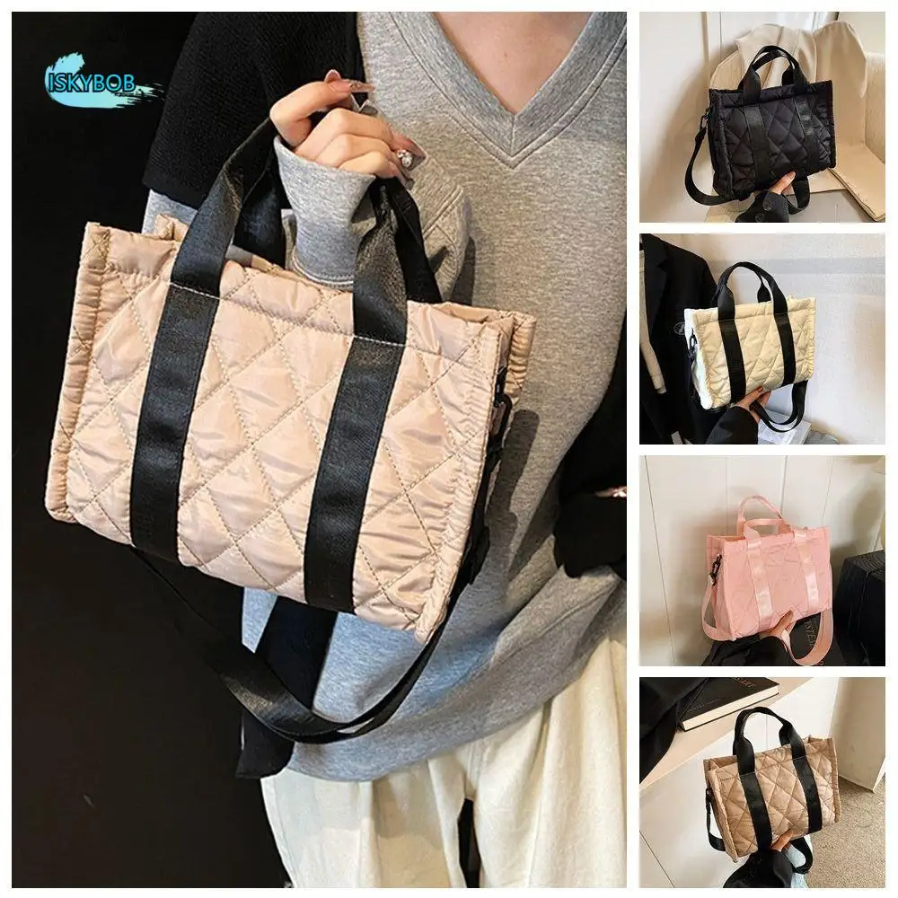 

Korean Style Space Cotton Crossbody Bag Large Capacity Solid Color Korean Shoulder Bag Rhombus Plaid Bucket Bag Small Puffer Bag