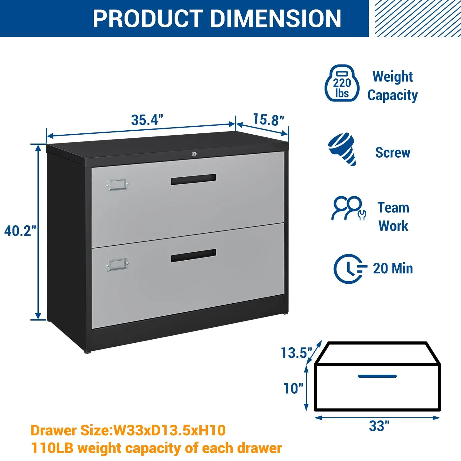 2 Drawer Lateral File Cabinet With Lock, Metal Storage For Home Office Files Letter/Legal/F4/A4, Customized