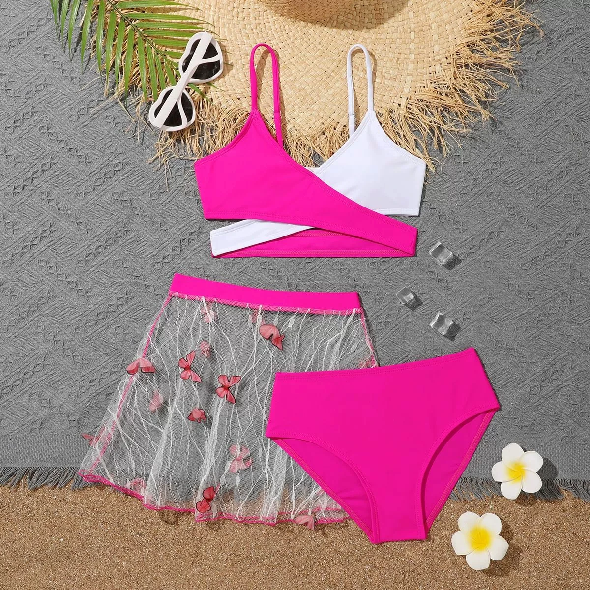 3 قطع عالية الخصر بيكيني 2025 ملابس سباحة للفتيات وتنورة الشاطئ الاطفال ملابس الأطفال الاستحمام السباحة لباس سباحة بحر