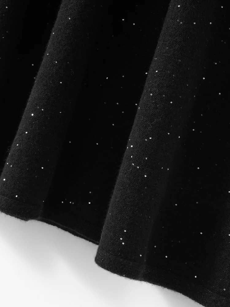 Mezza abito a trapezio scintillante da donna autunno inverno stile francese rilassato 100% cashmere elegante elastico in vita