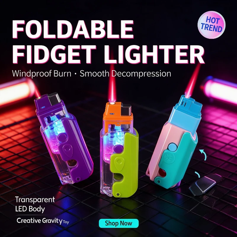 Creative Foldable Carrot Knife Shaped Lighter, Built-in Gorgeous Colorful Lights, Windproof Red Flame, Open-Close Mechanism