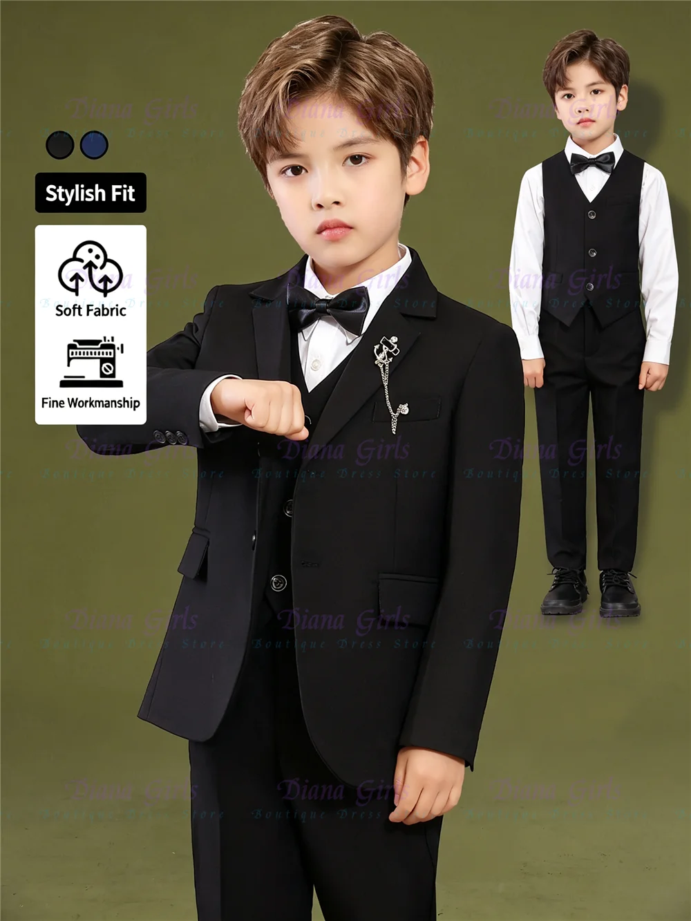 Quality Children's Suit Set Boys' Formal Dress Flower Boy Small Suit Three-Piece Set Piano Host Suit Jacket Performance Outfit