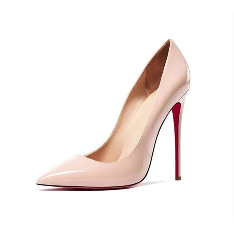 

Women Sexy Pumps Bright Red Bottom High Heels 4.7 Inch/CM Summer Sandals Autumn Shoes Genuine Leather Nude for Party