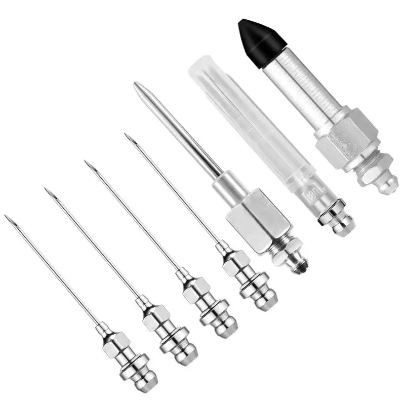 Grease Injector Needle Kit Tip Dispenser Fitting Tool Including 5 Grease Needle Nozzles 1 Grease Dispenser 1 Rubber Nipple