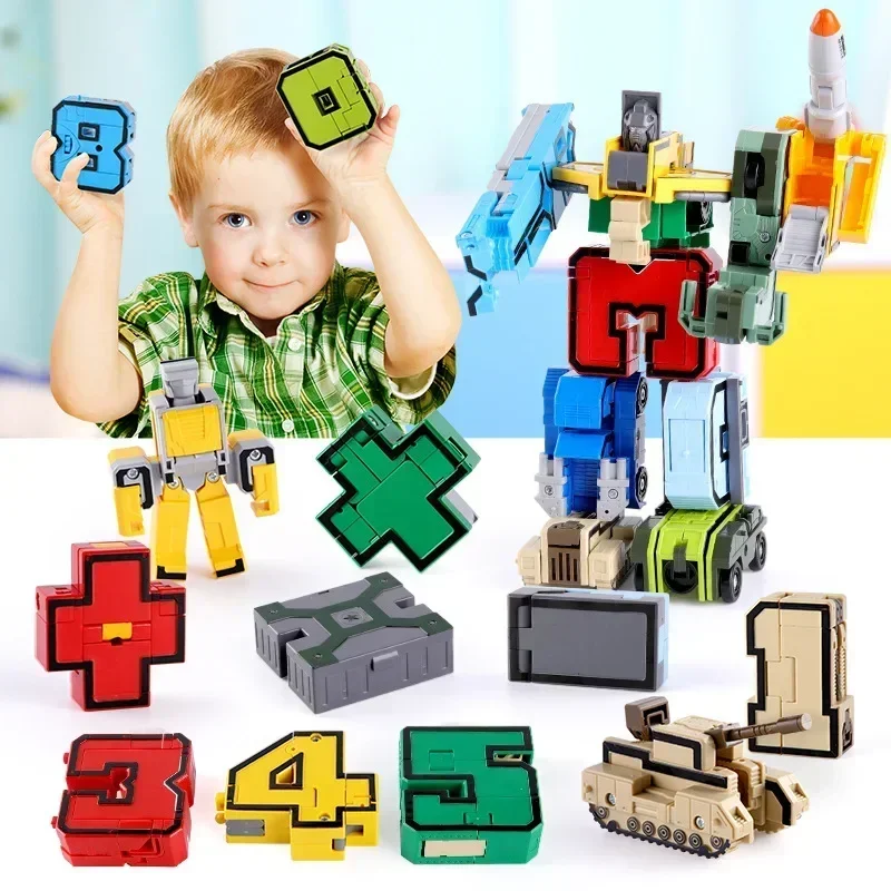 Assemble Number Action Figures Transforming Letters Cars Anime Deformation Alphabet Robots Transformation Models Kids Toys Gifts