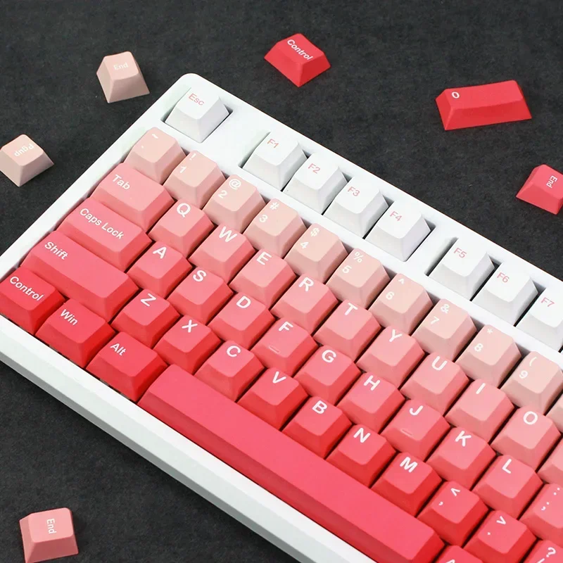 Black, white, black, red, blue, green, pink and white, gradual change of color, keycap PBT material DIY creative Amilo AKKO smal