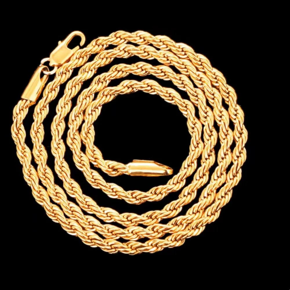 2pcs  SET 18K Gold 4MM Chain Rope Necklace Bracelets Set for Man Boy Women Christmas Gifts Jewelry Wedding Party