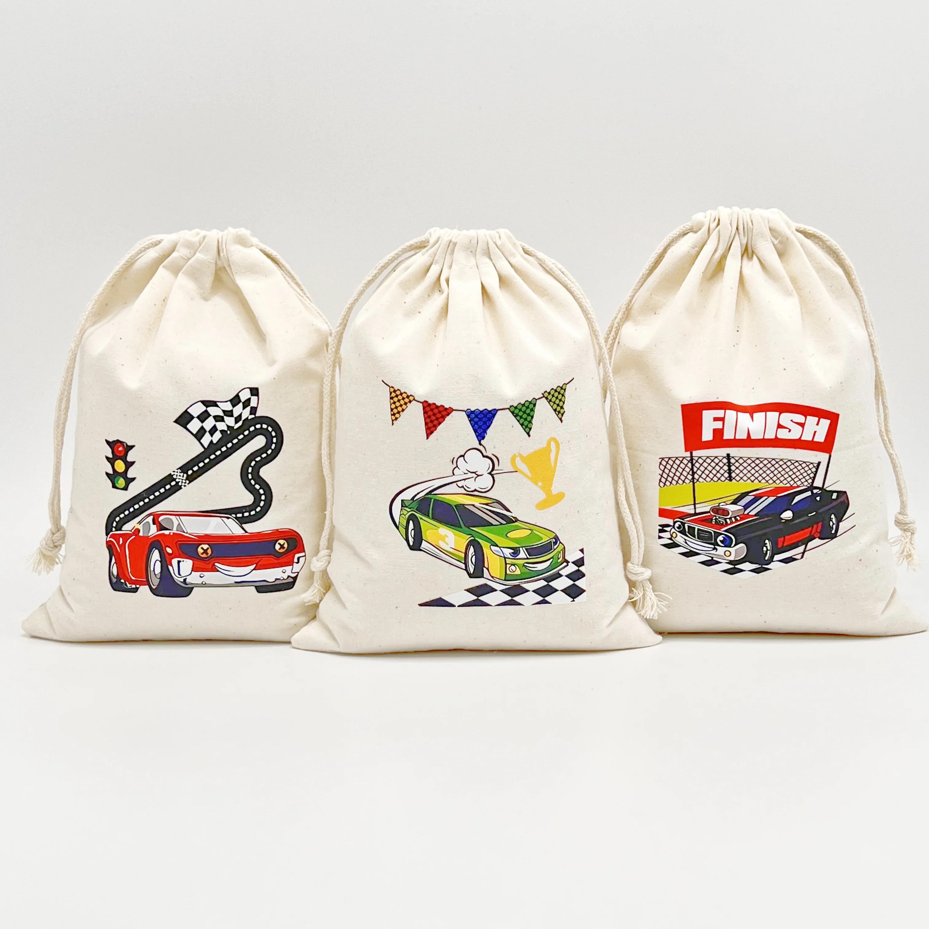 10pcs/lot Candy gift bags kid Boy racing Race Car theme Birthday party baby shower Dessert Table decoration Pure cotton