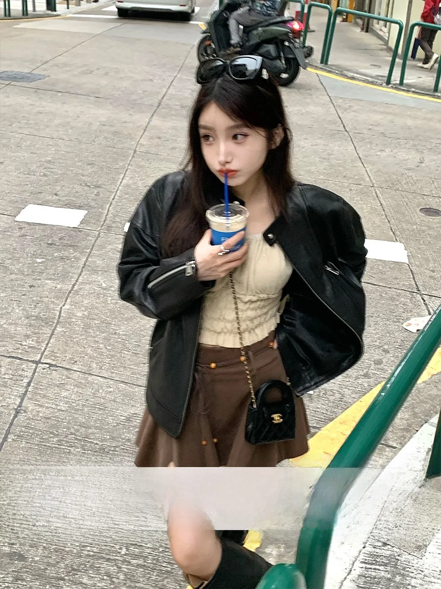 

Новая женская куртка из натуральной кожи для повседневной носки, с длинными рукавами, на молнии, из овечьей кожи, модная верхняя одежда