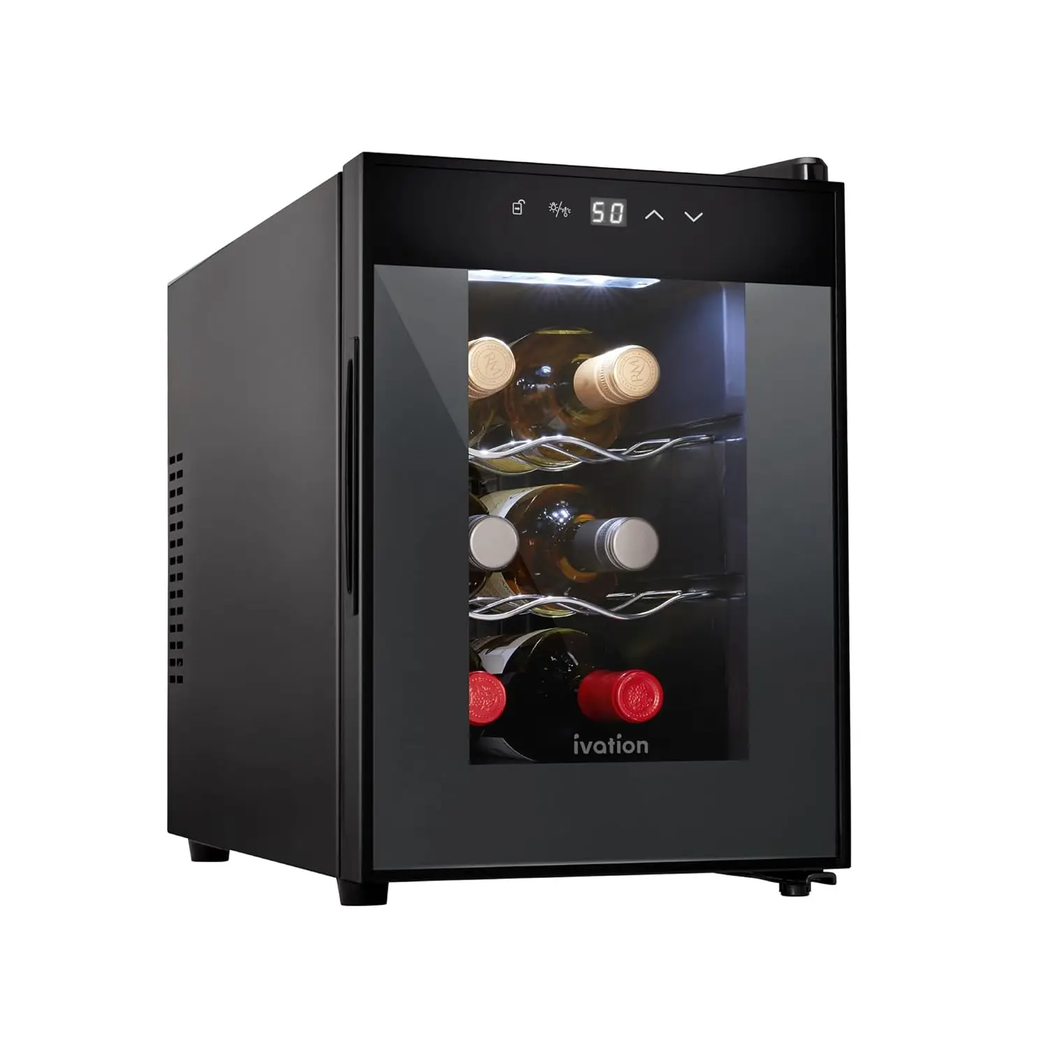 

Premium 6 Bottle Horizontal Thermoelectric Wine Cooler/Chiller Counter Top Red & White Wine Cellar w/Digital, Customized