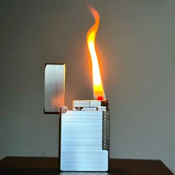 CNC Full Stainless Steel Fuel Oil Lighter Durable Side Pulley Ignition Mechanical Flip Pocket Lighter Gift