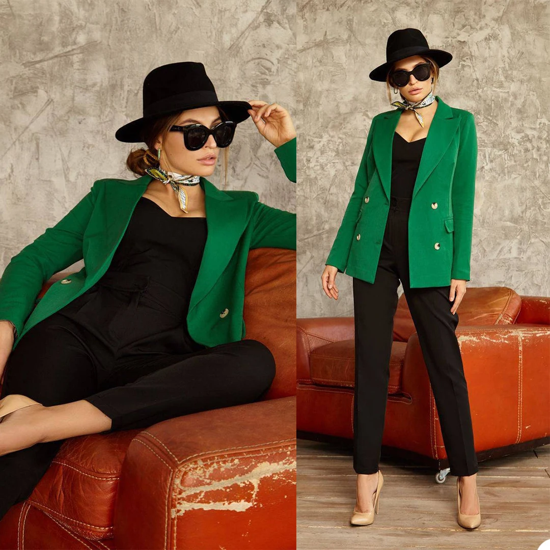 

Vintage Green Blazer 1 Piece Peaked Lapel Jacket Custom Made Double Breasted Fashion Power Casual Dress