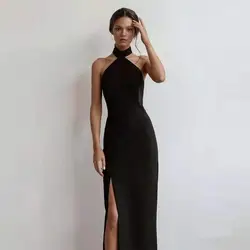 Black Simple Elegant Evening Dress For Banquet Halter Slimming Hepburn Style Elegant Sexy Prom Dress For Party Vestido De Novia