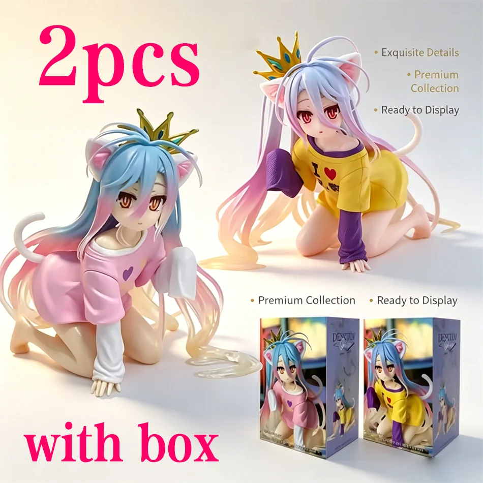 Anime-Figur No Game No Life 10cm Desktop Niedliche Katzenohren Shiro Actionfigur Raumdekoration PVC Erwachsenen-Sammlerstück Modellpuppe Spielzeug