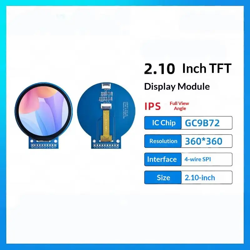 2.1 Inch Round TFT LCD Screen Display Module GC9B72 Driver IC 360x360 SPI Circular Color Screen