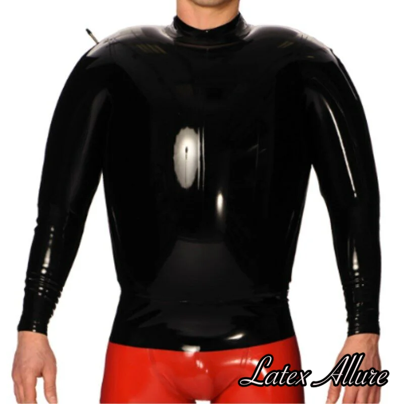 100% Handmade Male Rubber Latex Tops Inflatable Long Sleeve Classic Jacket Black Sexy Hot Gummi Cosplay