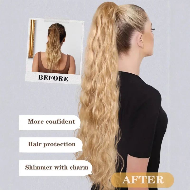 Women's fluffy flowing ponytail clip-on wig, easy to secure and won't fall off even when vigorously shaken view 2