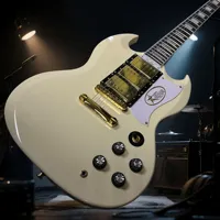 Free Shipping Milk Yellow SG Electric Guitar Rosewood Fingerboard Mahogany Body with Round Headed Silk Tune-o-Matic Bridge