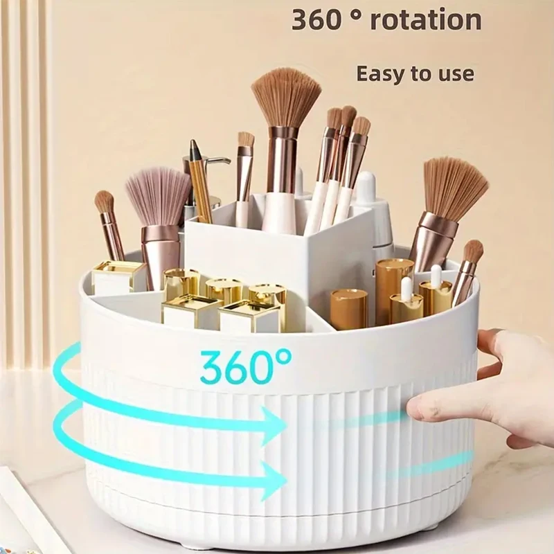 Rotating Household Makeup Brush Storage Bucket 5 Slot 360° Rotating Desktop Storage Organizers Vanity Desktop Bathroom Office