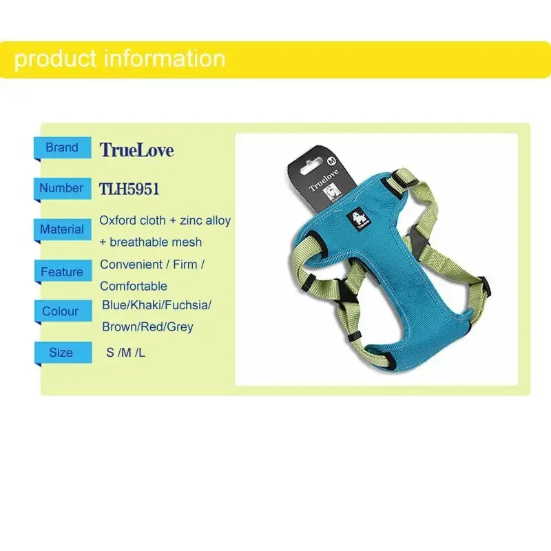 Truelove Nylon Pet Harness Adjustable Breathable Reflective Dog Harness No Pulling Pet Harnesses for Small Medium Dog TLH5951