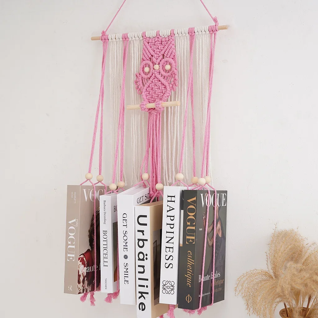 

Bohemian Handmade Woven Tassel Wood Bead Tapestry Book Storage Rack Photo Folder Living Room Bedroom Homestay Decoration