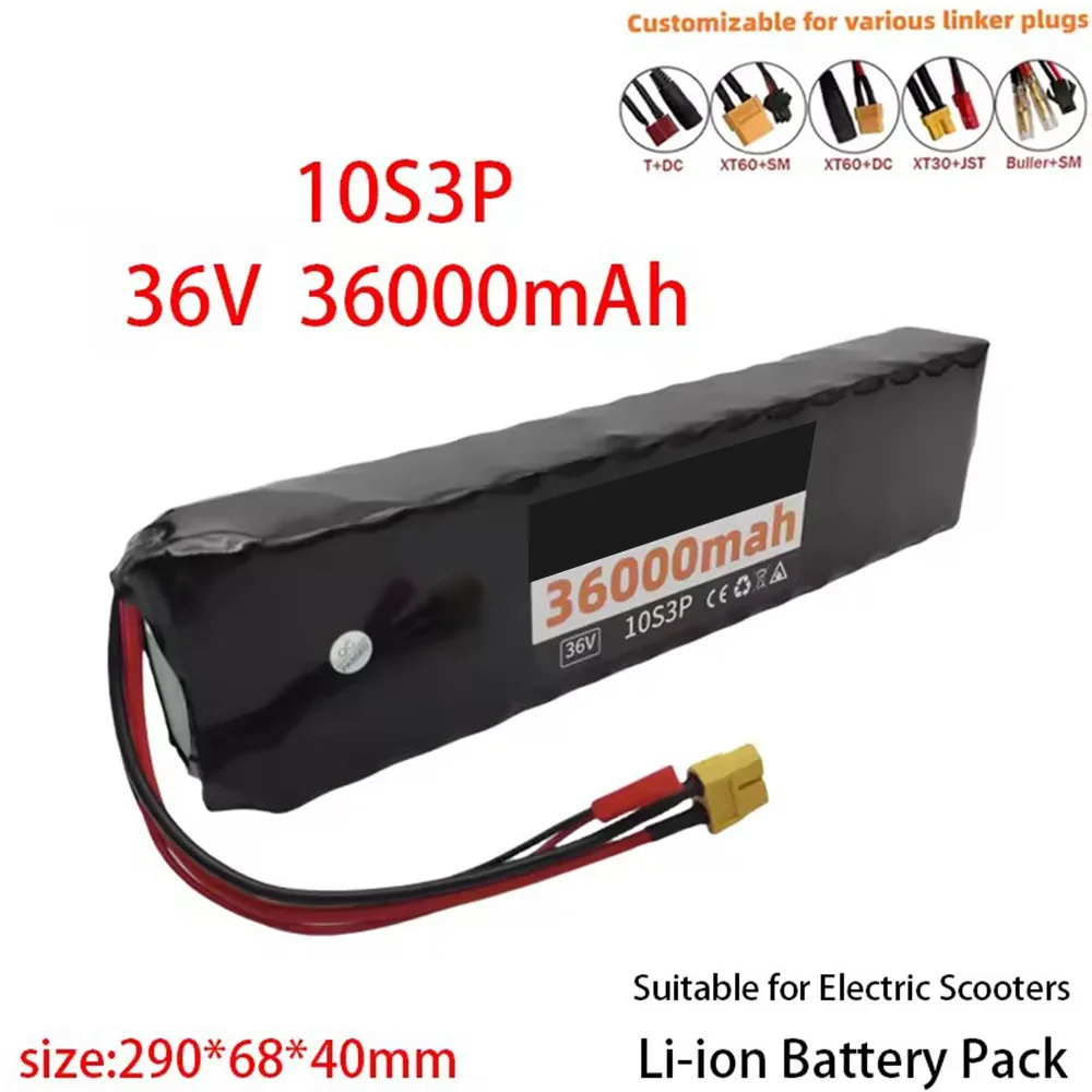 36V 36Ah 18650 Lithium Battery Pack 10S3P 500W Electric Scooter Battery with BMS 42V XT60 Plug