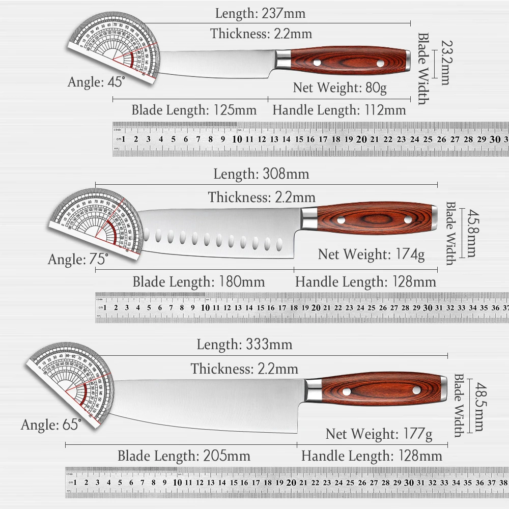 HEZHEN 1-6PC zestaw noży rzeźba kucharz chleb Santoku narzędzie Paring drewno Pakka uchwyt i nit ze stali nierdzewnej narzędzia kuchenne