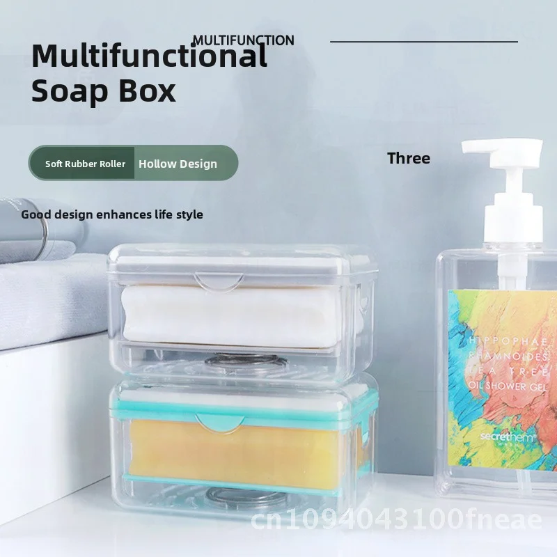 

Роскошная коробка для мыла для стирки, многофункциональный ручной роликовый контейнер для хранения вспениватель, креативный светлый дизайн синего серого цвета