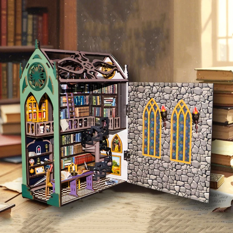 DIY Miniature Dollhouse Magic Bookstore 3D Wooden Book Nook Kits Bookend Bookcase Adult Building Block Assembling Toy Gift Casa