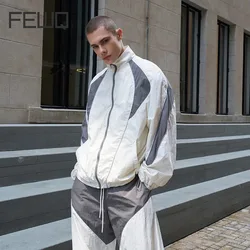 FEWQ Patchwork Sports Suit Fashionable Jacket Pants 2024 Contrast Color Long Sleeve Zipper New Male Summer Casual 24E1155