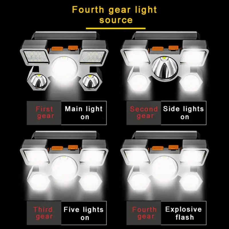 1/2/3PCS Strong light super bright led five-head headlight rechargeable fishing lamp long-range head-mounted miner\'s lamp