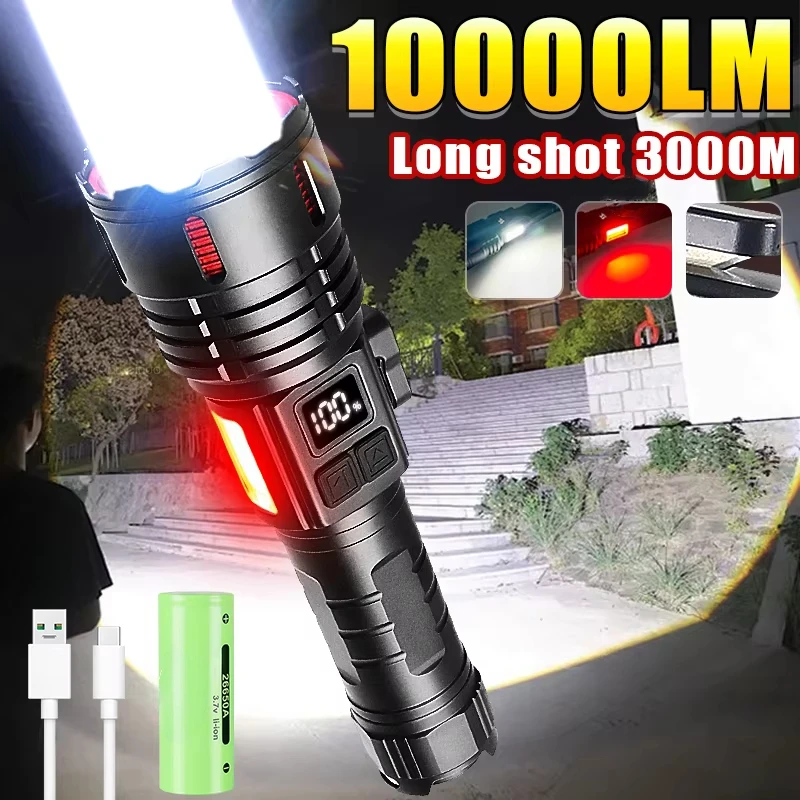 Super Bright Flashlight 10000000LM Torch High Power LED Flashlights Zoomable Lantern Rechargeable Lamp Magnet Tactical Lantern