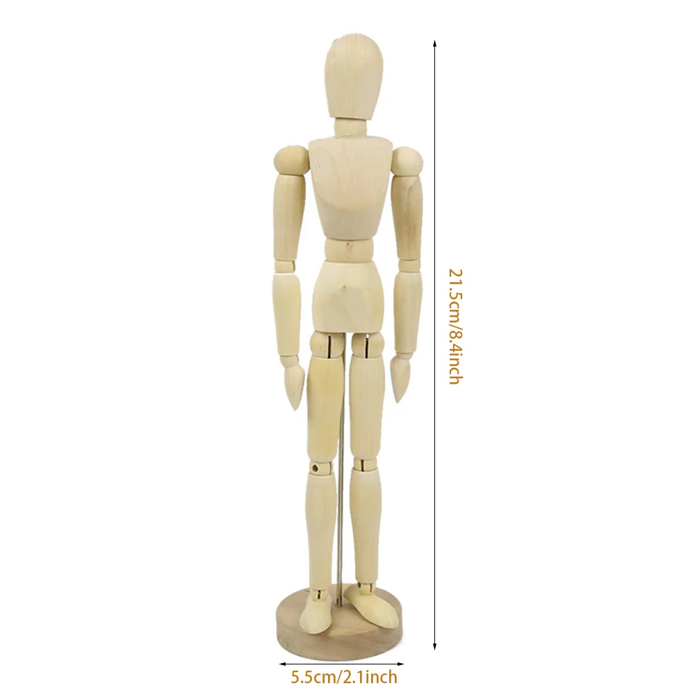 8'' Wooden Artist Manikin, Sketching Articulated Jointed Mannequin, Wood Human Figure Model For Home Office Desk Decoration